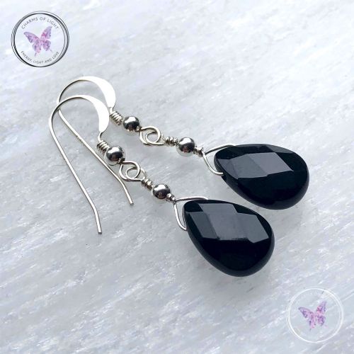 Black Onyx Faceted Teardrop Earrings